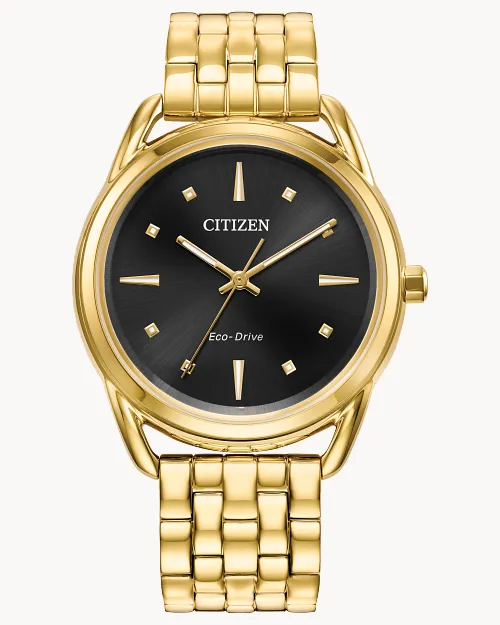 ★レア逆輸入★Citizen Women's Eco-Drive Dress Classic Watch Dress Classic Black Dial Stainless Steel Bracelet FE7092-50E